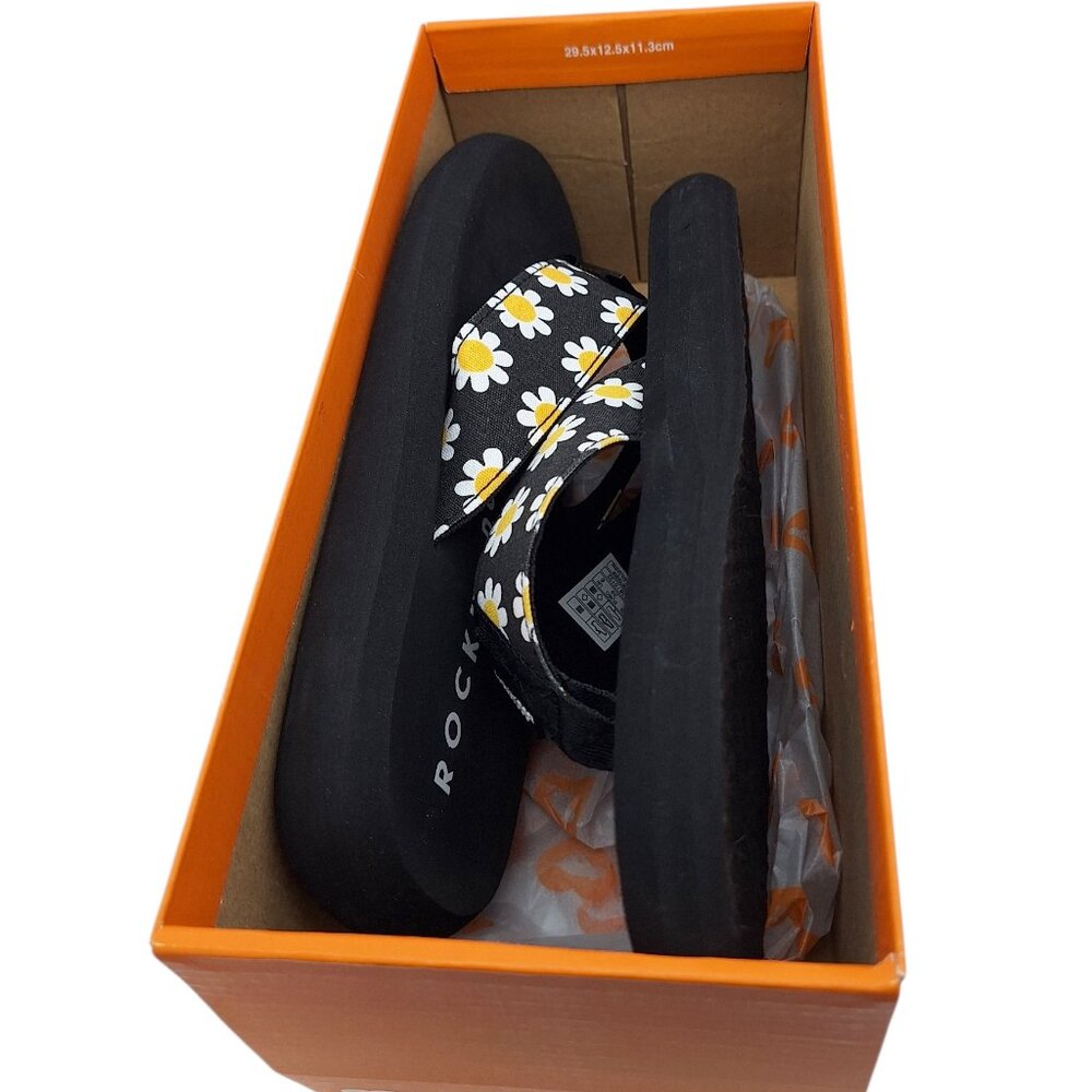 Rocket Dog NIB Daisy Field Cotton Black Retro Flip Flops SZ 8 - Picture 8 of 8